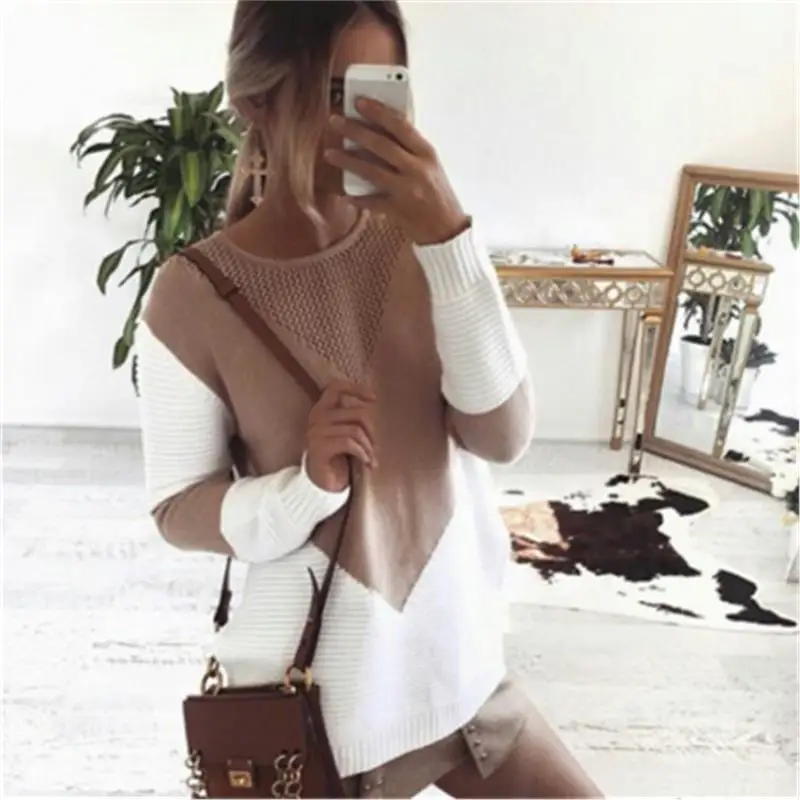 

Autumn Winter Women's Long Sve Knitted Sweater Base Layer Top Cross-Border Faion Commute Sle Color Tee-acetate...