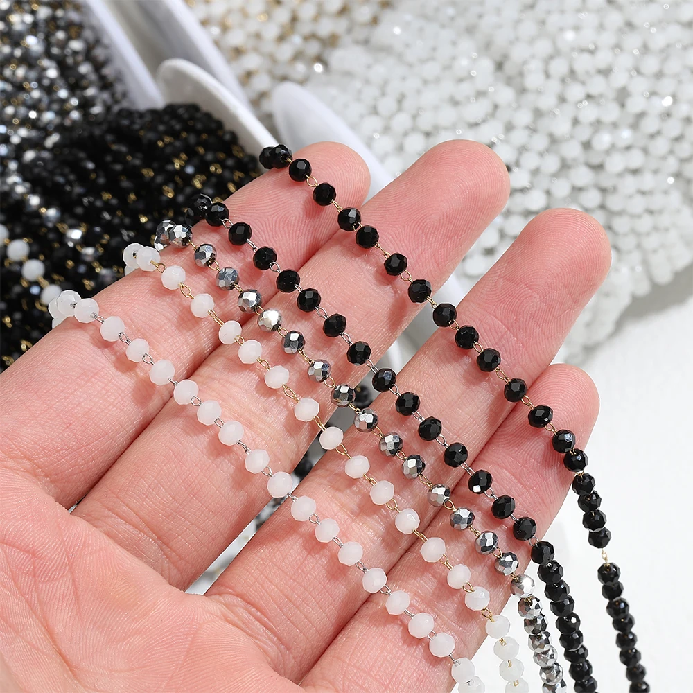 1 Meter Edelstahl Mehrfarbige Kristallperlen-Ketten für DIY Halsketten Armbänder Schmuckherstellung Zubehör – Detail 7