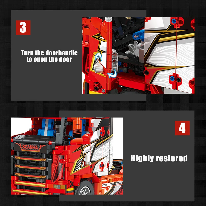 Techniczny zestaw klocków konstrukcyjnych 1708 elementów, ciężarówka Scania, ciężarówka miejska, zaawansowana technologicznie traktorka, ciężarówka transportowa, kabinowy zestaw montażowy, zabawka dla dzieci, prezent.