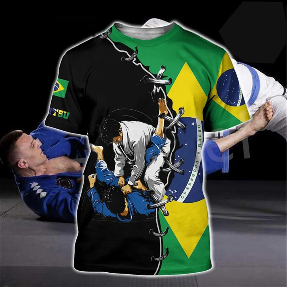 Brazil Jujitsu Judo T-shirt 3D Japanese Jiu-Jitsu Karate Graphic T Shirts for Men Boxing Sport Short Sleeve Fitness Gym Tops Tee