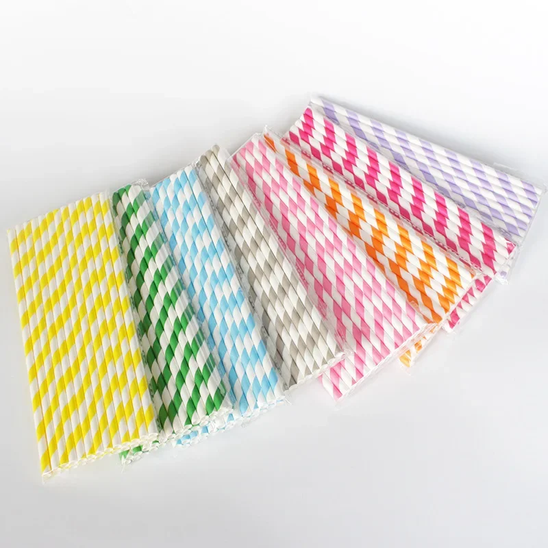 200 Biodegradable Paper Straws  Assorted Rainbow Colors Striped Drinking Straws for Juice birthdays partys