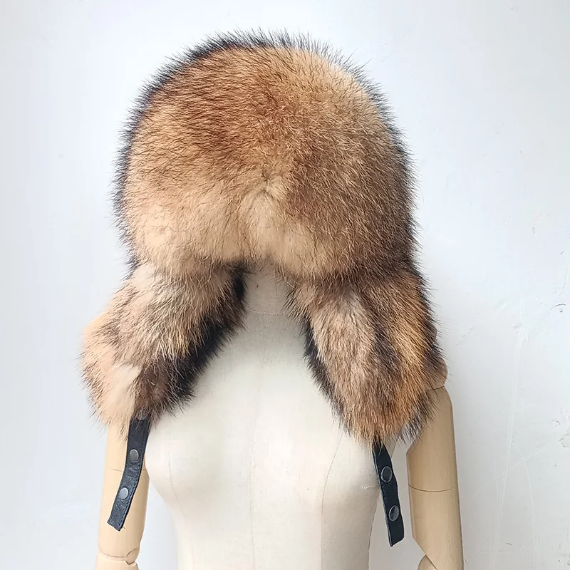 

2024 New Winter Thick Fluffy Real Raccoon Fur Earflap Hat Women Full Fur Genuine Fur Cap