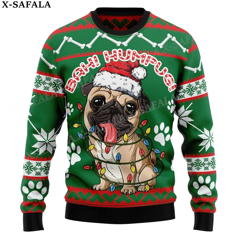 Cute Bulldog Christmas Knit Sweaters Funny Halloween Christmas Gift Jumpers Tops Couple Party Unisex Casual-2