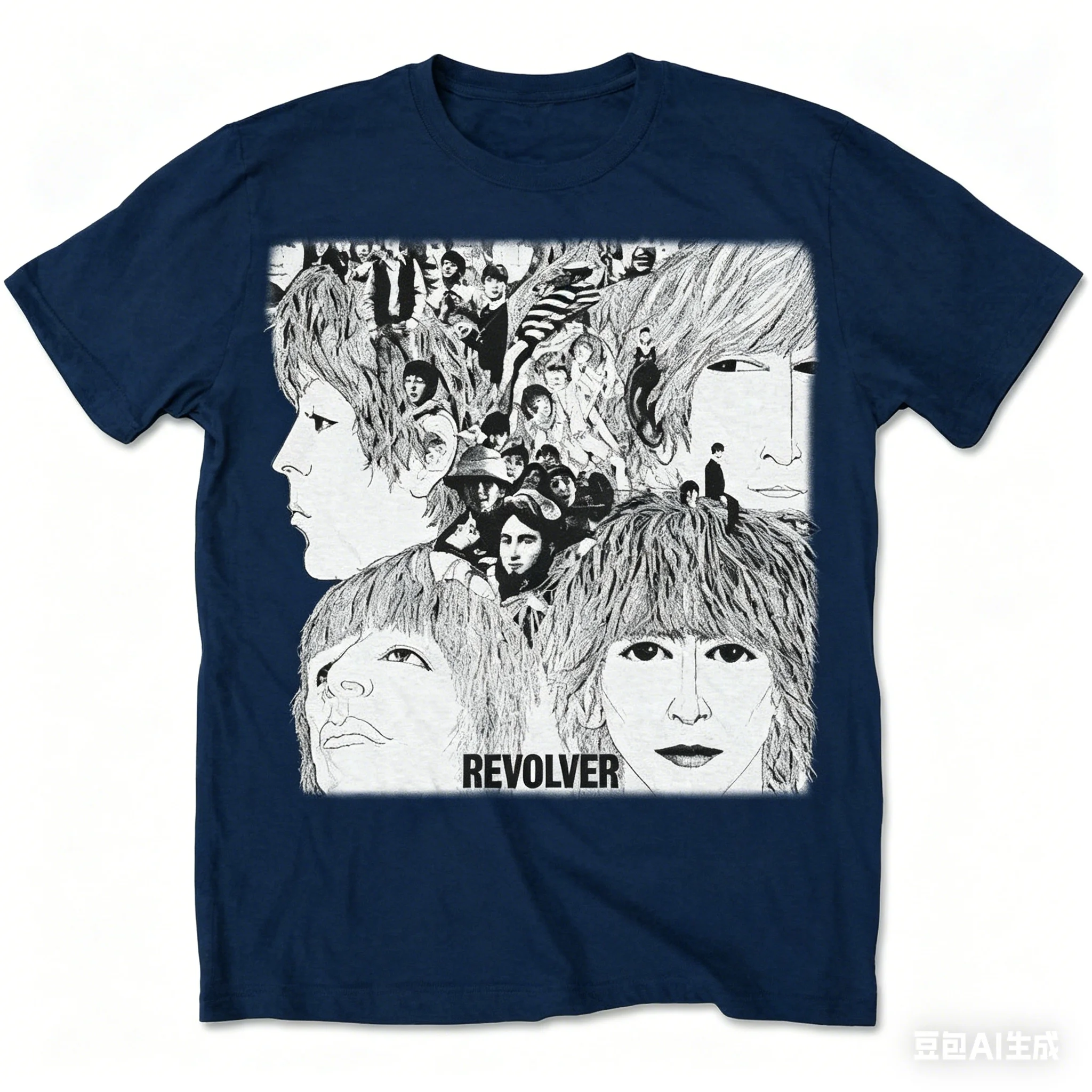 Gray The Beatles Revolver Album Art T-Shirt, Men's Classic Rock Tee, Perfect for Fans Who Love Psychedelic Rock & Vintage Design