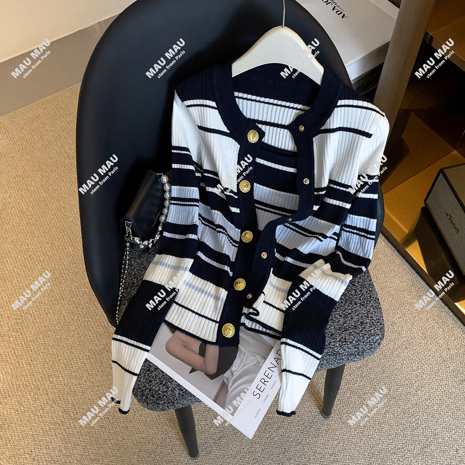 

Повседневный вязаный открытый кардиган в полоску, женский топ Faion Sle Commute Medium Softn ort Sve round Ne Regular Fit