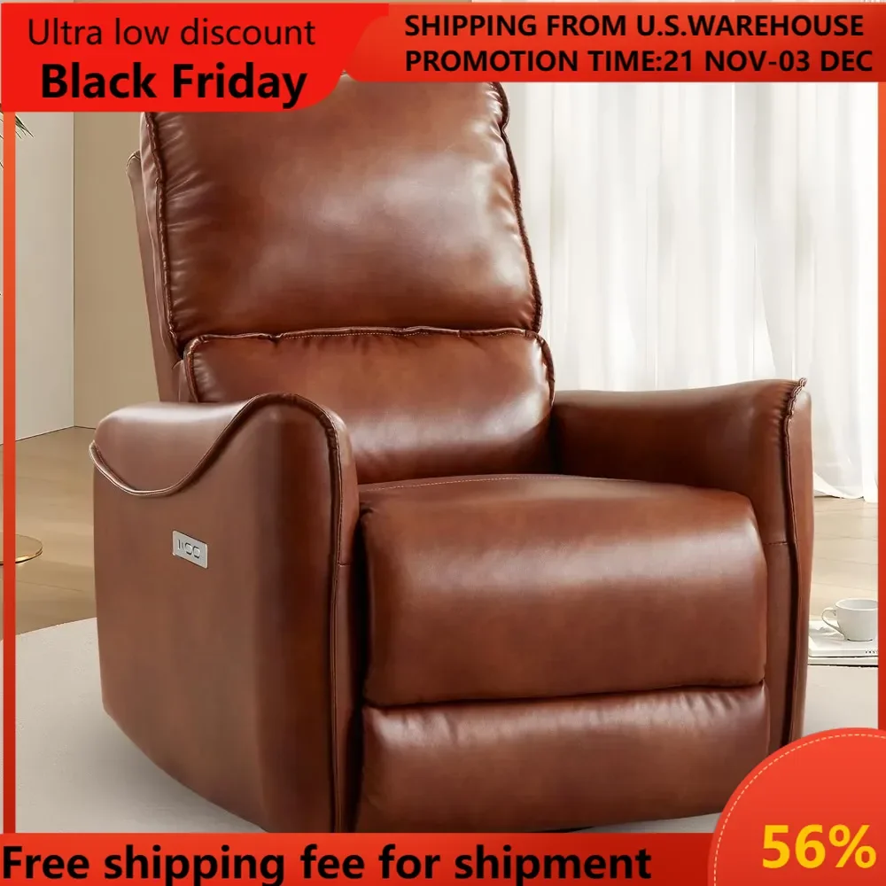 Power Recliner Chair, Glider Recliner Nursery Chair, Swivel Recliners Sofa Chair Faux Leather Recliner with Type-C & USB Ports f