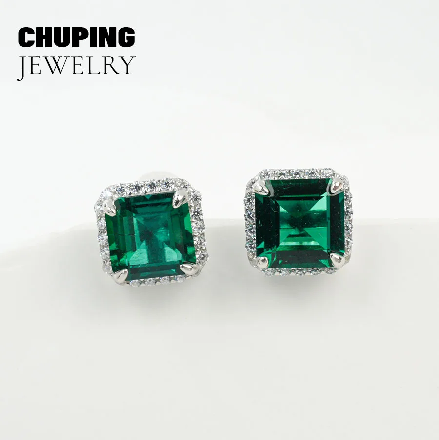 

Chu Ping Fashion Jewelry Lab Grown Emerald&Ruby&Sapphire Square Octagonal Cut 8*8mm S925 Earrings Elegant Design & Vivid Color