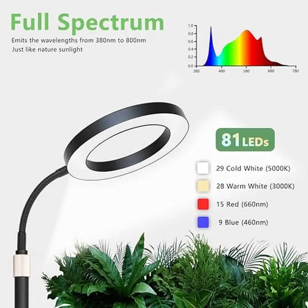 ضوء نمو النبات LED كامل الطيف مع ارتفاع قابل للتعديل و360 °   دوران أكثر إشراقا ضوء نمو النباتات الداخلية 10 مستويات من