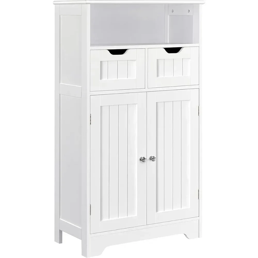 Bathroom Storage Cabinet with 2 Drawers & Adjustable Shelf, 2 Doors Bathroom Floor Cabinet, Wooden Cupboard for Living Room