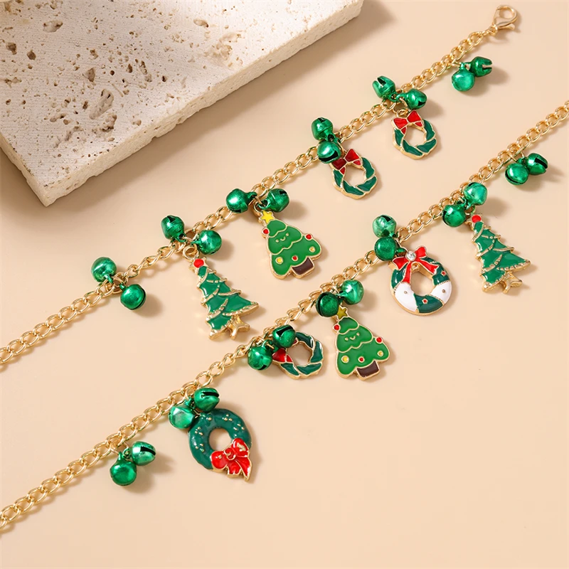 Modisches Weihnachtsbaum-Kranz-Glocken-Halsketten-Armband-Schmuckset für Frauen und Mädchen Neujahrs-Festival-Schmuckgeschenke – Detail 4