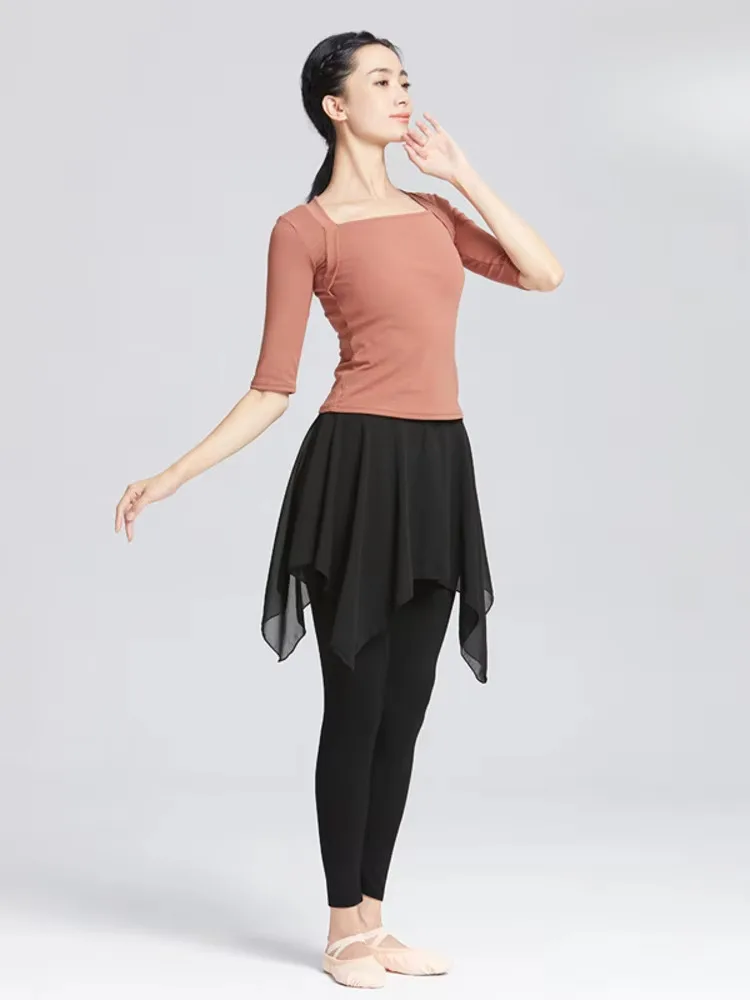 

Ballet Adult Square Neck Slim Ballet Top High Waist Skirt Pants Set – Elegant Modern Dancewear for Stage Performance & Rehearsal
