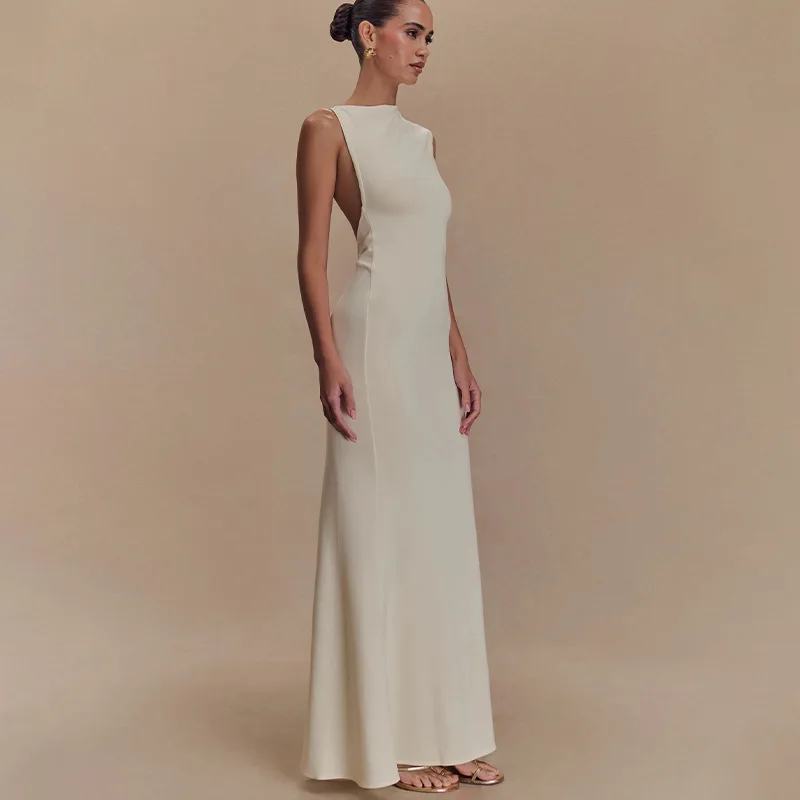 

Women's 2025 New Solid Color Sleeveless Backless Pencil Bodycon Midi Dress European American Fashion for Evening Party Work
