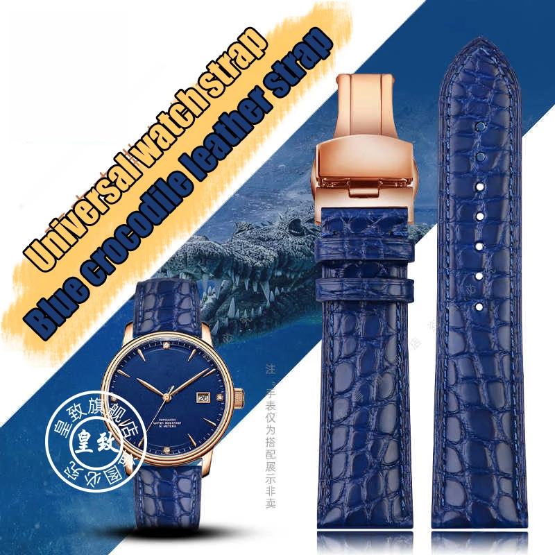 For Omega Citizen IWC Longines Rossini Crocodile leather Watch band Men Blue Leather Strap Bracelet Woman 16 18mm 19mm 20mm 21mm