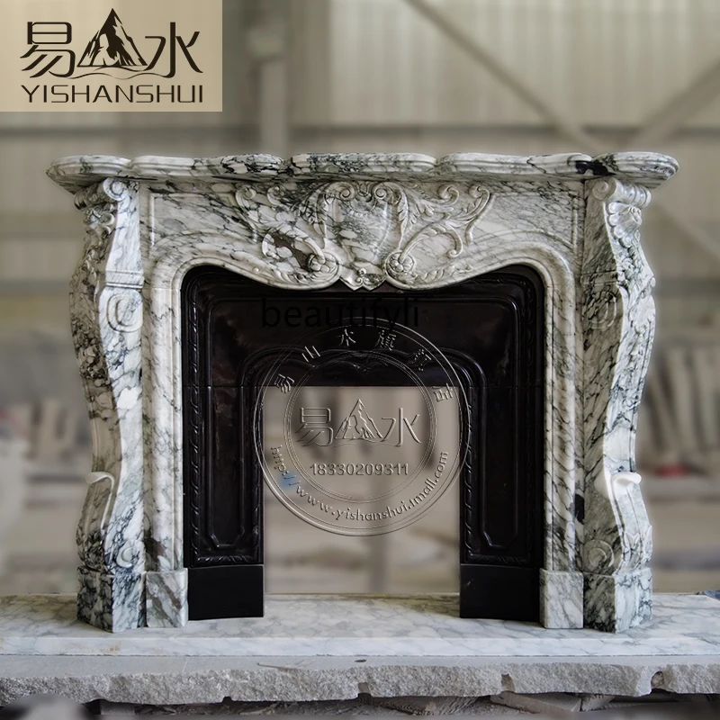 

Marble white fireplace European carved fireplace decoration French villa living room heating light luxury