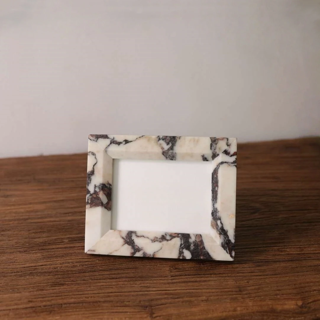 Outer Frame Size 18×14cm Calacatta Viola Natural Marble Stone Photo Frame Home Decoration