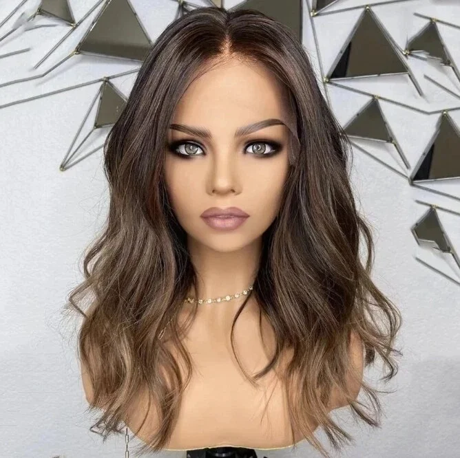Glueless Wigs Synthetic Hair 180% Density Wig Middle Part Wig Women's Wig Party Cosplay Daily Chocolate Brown Highlights Hair