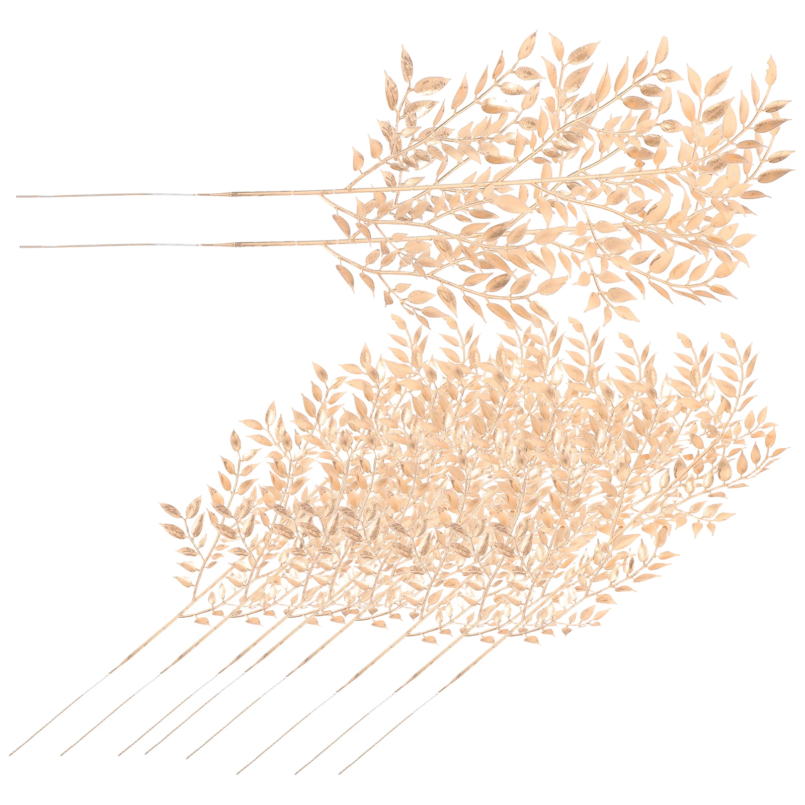 

10 Pcs Golden Artificial Plants Faux Leaf Stems Vibrant Decor Plastic Branches Home Wedding Office Indoor Simulation Leaf