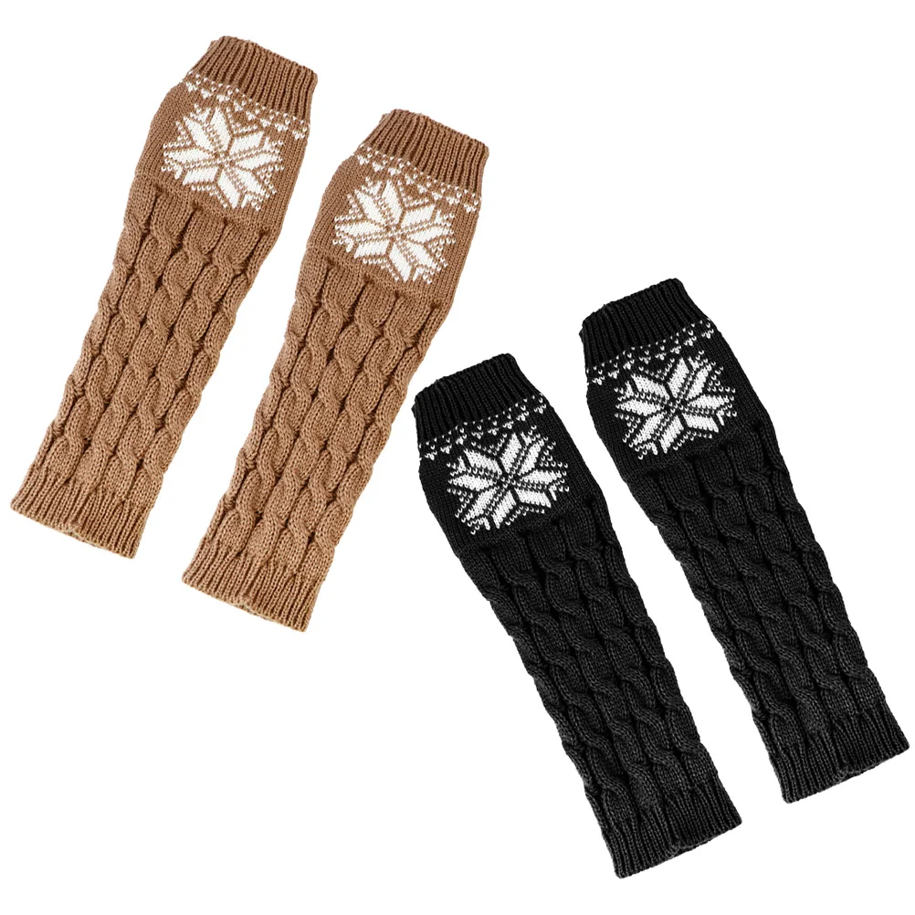 

2 Pairs Warm Gloves Snowflake Arm Sleeves Winter Yarn Elbow Covers Portable Lovely Protective Warmers Christmas
