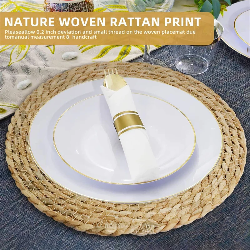4 قطعة المفارش المستديرة المنسوجة الروطان اليدوية 30 سنتيمتر الخوص الطبيعي مضفر مكان الحصير زلة مقاومة للحرارة الجدول حصيرة لطاولة الطعام