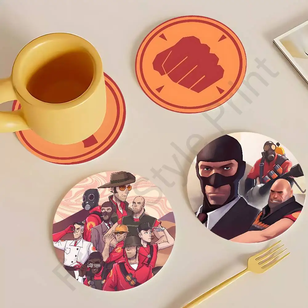 

Game T-Team F-Fortress 2 Round Wooden Coasters For Cute Design Suitable for Drinks Tea,Coffee Home Perfect Gift