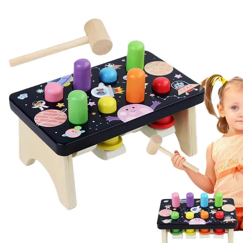 Whack Mole Game For Toddler Colorful Whack Mole Game Wooden Pounding Bench With Mallet Preschool Fine Motor Educational Toys For