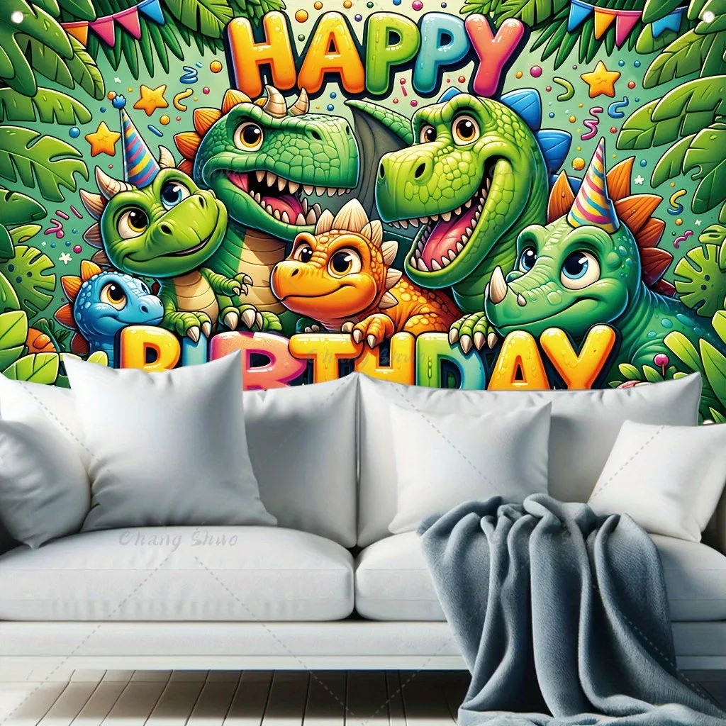 Cartoon Dinosaur Happy Birthday Party Decoration Newborn Photography Backdrop Props Photocall Baby Shower Photo Background HR-01