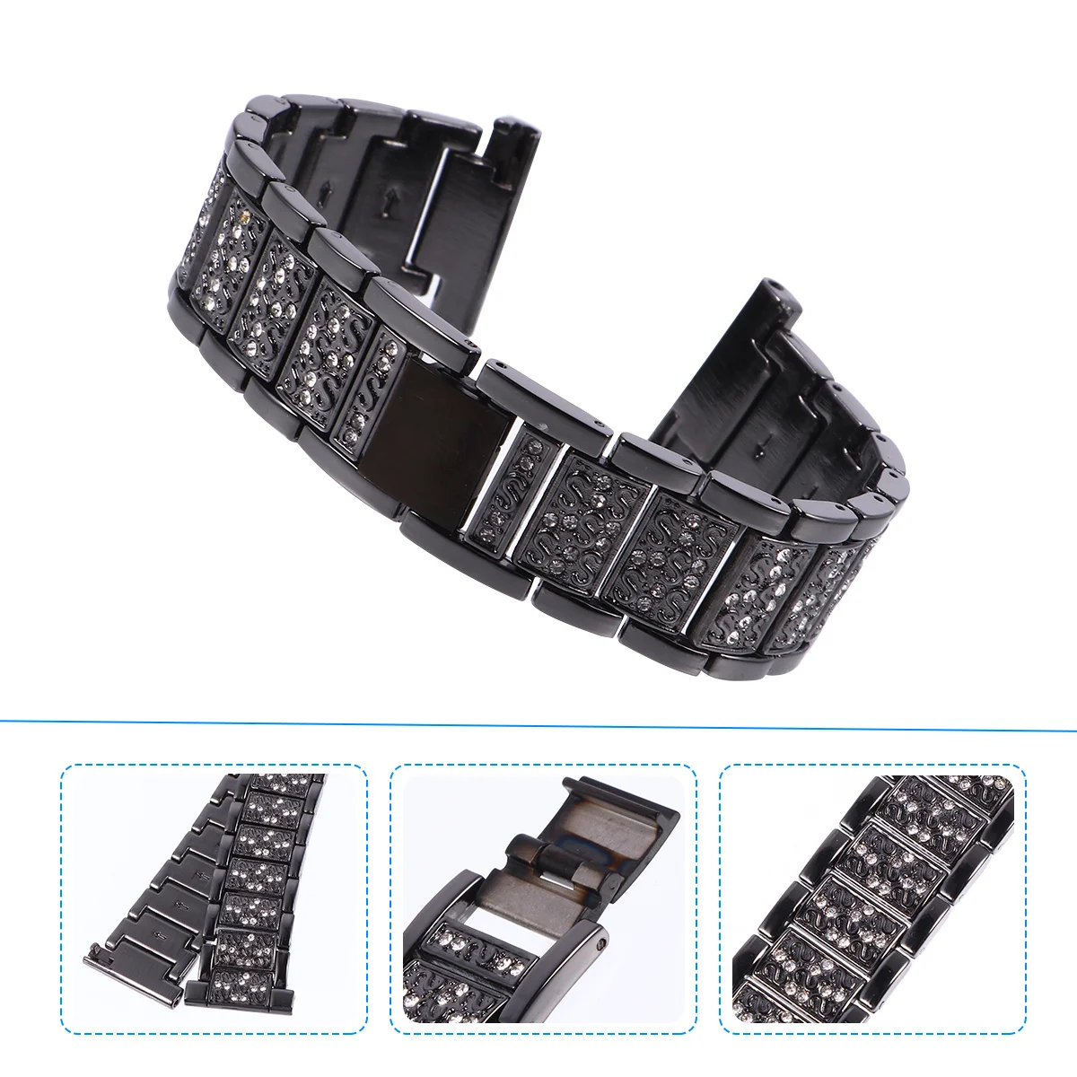 

Stainless Steel Watch Band with Rhinestones Luxury Adjustable Bracelet Strap for Women Smartwatch Decorative Accessories