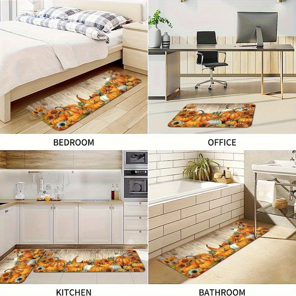 

1PC Autumn Harvest Medley Kitchen Rug Non-Slip Door Mat Pop design Bathroom Rug Bath Mat Carpet for Home Sink Laundry Decor