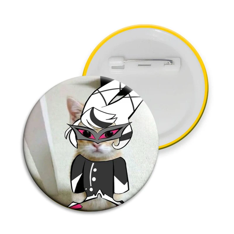 Cursed Cat Button Pin Alastor Angel Husk Lucifer Adam Cats Meme Creative Funny Badge Round Brooches Backpack Accessories Gifts
