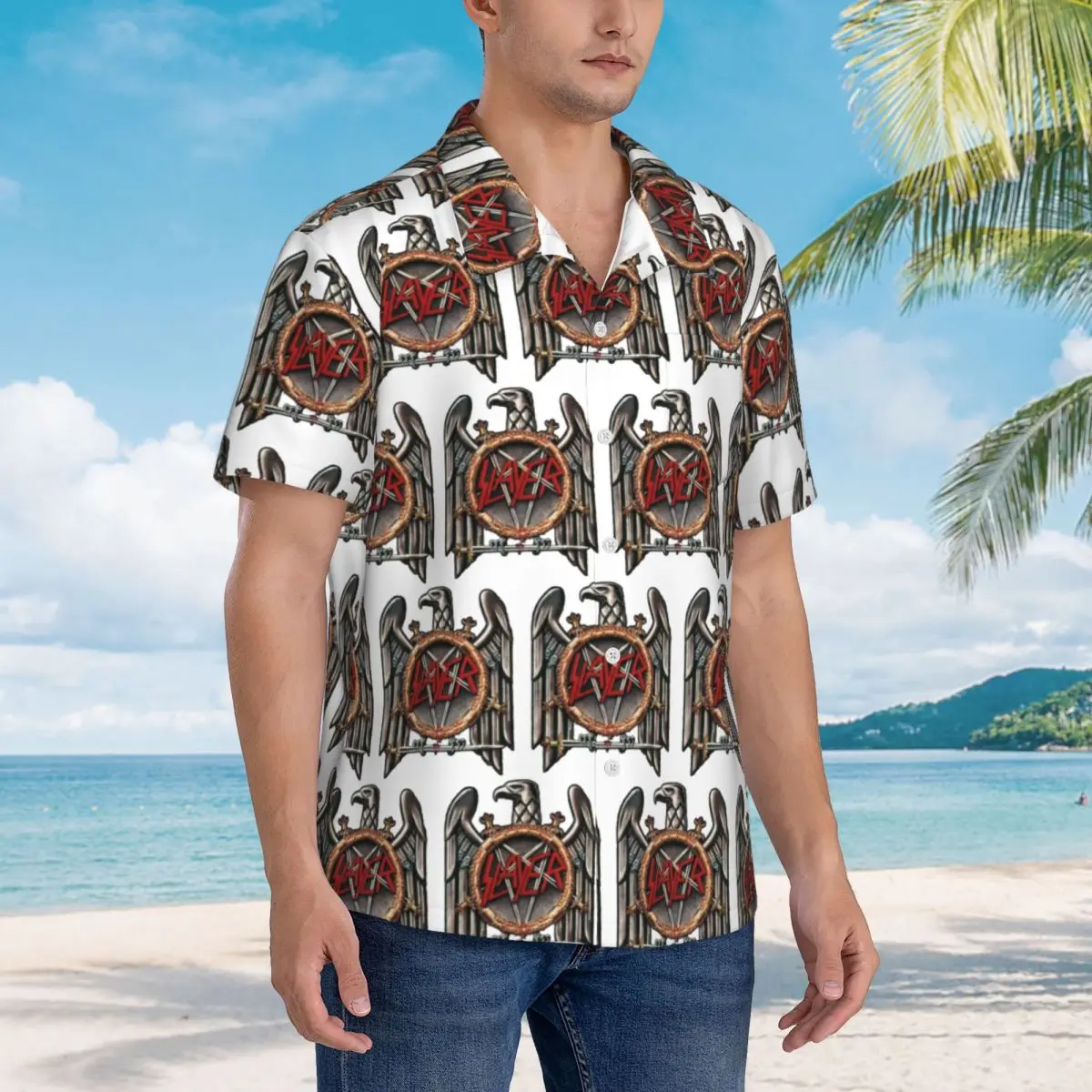

Slayer Heavy Metal Rock Band Hawaiian Shirts Fashion Men Short Sleeve Shirt for Summer Beach Men's Button Tops