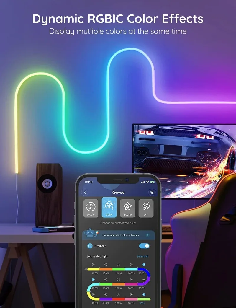 RGBIC Smart Lamp App-Steuerung, wasserdicht, funktioniert mit Alexa Home, LED-Streifen, Neonlichter, Timing, Outdoor-Gartendekoration