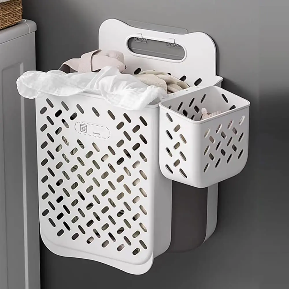 1PCS Wall-Mounted Dirty Clothes Basket Large-Capacity Folding Storage Basket Strong Load-Bearing Hollow Design For Ventilation