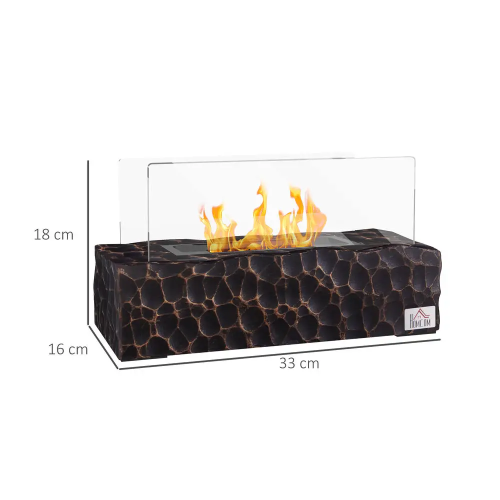 Afbeelding 6: Biokachel voor op tafel met 1,15L brander en een brandduur van 30-45 min., Biokachel met glazen paneel en blusknop, 33x16x18cm, Zwart