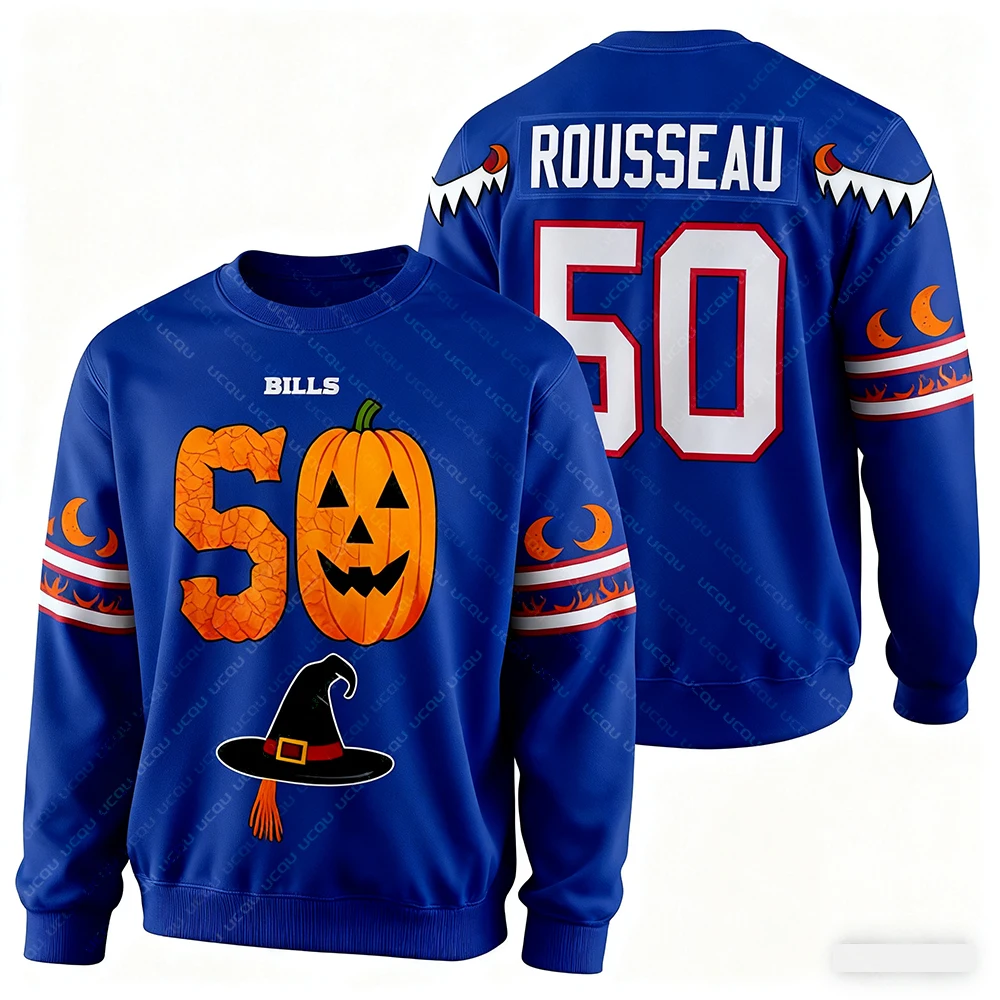 2025 Halloween Adulto Plus Size Moletom Buffalo Camisa de Futebol Americano Camisa de Rugby Sportswear Camisa de Treinamento Contas