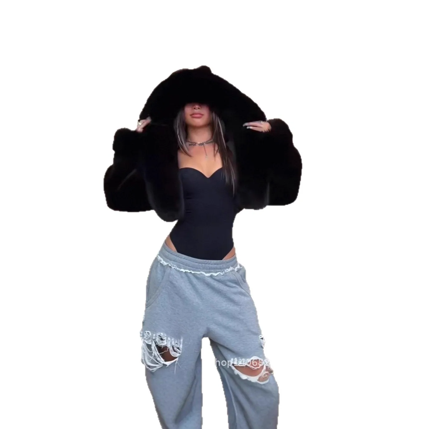 سترة نسائية شتوية غير رسمية من الفرو الصناعي معطف أنيق عالي الشارع كبير بقلنسوة معطف فرو منك للسيدات منفوش كبير الحجم معطف فرو صديق للبيئة للسيدات