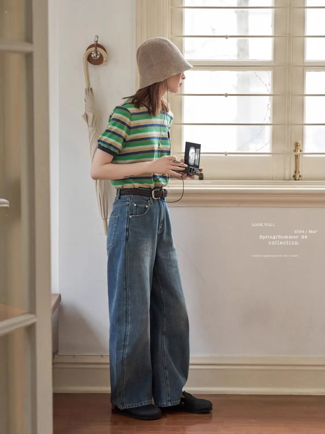 Women Spring Autumn Loose Straight Leg Pants Curved Wide Leg Jeans