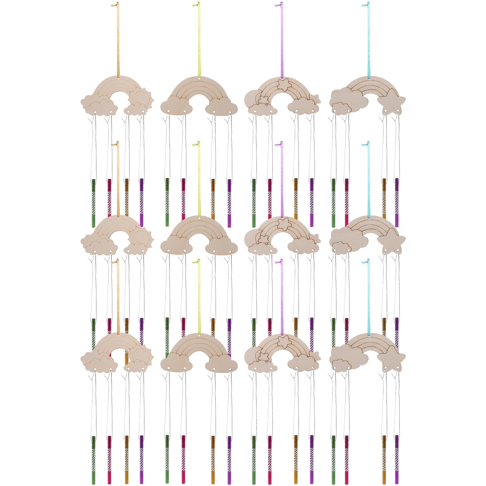 

Wooden Wind Chimes 12 Pieces Rainbow DIY Craft Kit Unfinished Bells Outdoor Balcony Decor Supplies Sewing Accessories