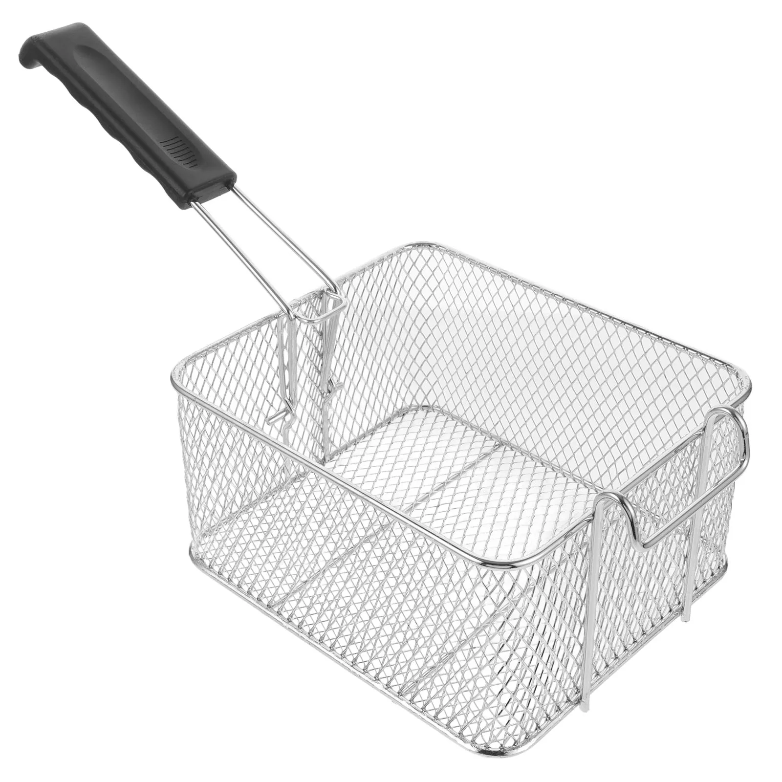 

Stainless Steel Square Fry Chicken Fried Fryer Strainer Food Tool Chips Snack Holder Folding Handle Kitchen Restaurant Home Use