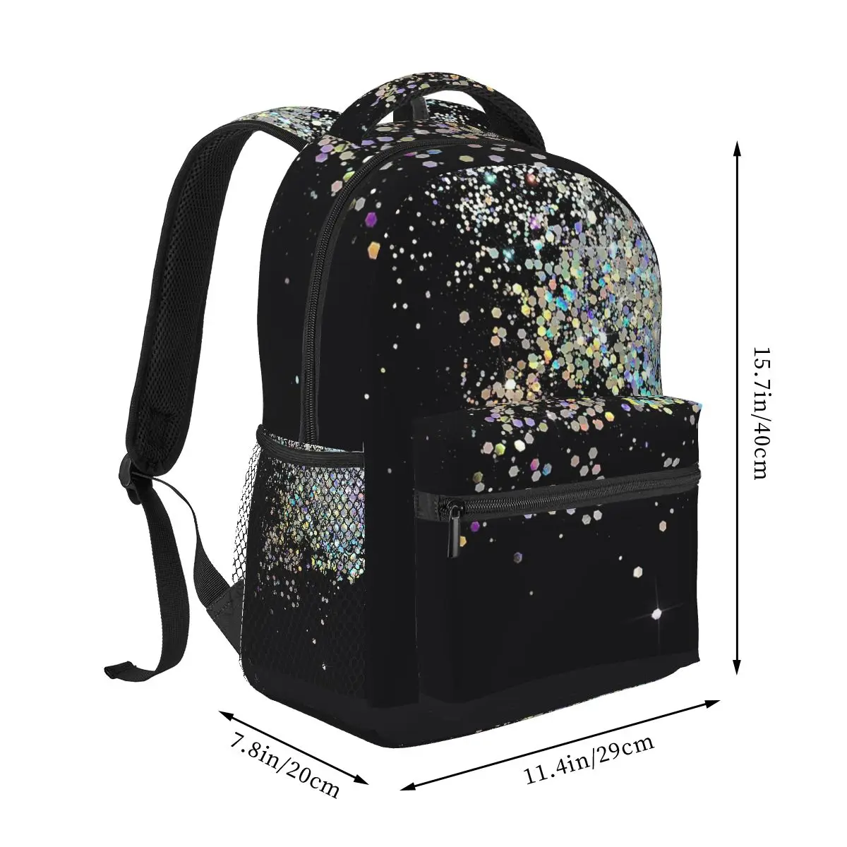 Black And Holographic Sparkle Backpacks Boys Girls Bookbag Children School Bags Cartoon Travel Rucksack Shoulder Bag