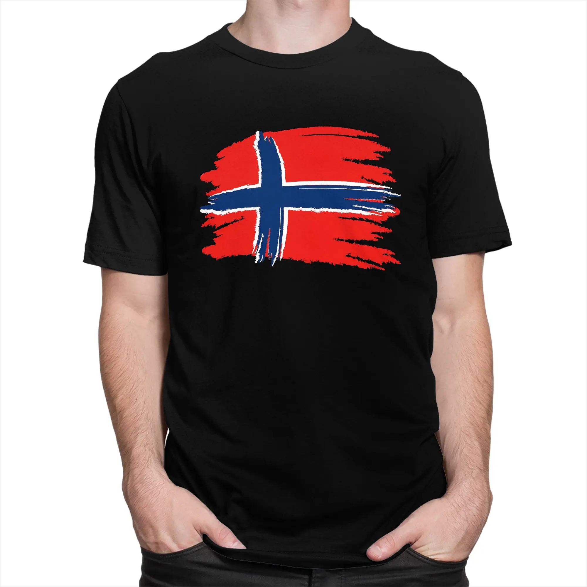 Custom Trendy Sticker Style Norge Norway Flag T Shirt Men Short Sleeves 100% Cotton T-shirt Leisure  Tees Streetwear Tshirt
