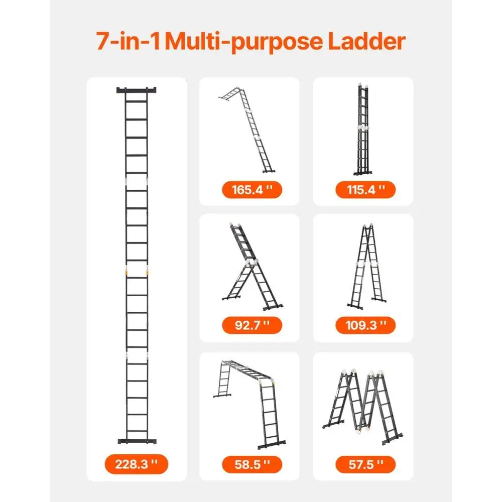 5 Step MultiFunction Folding Ladder 19ft Telescoping A Frame Heavy Duty Adjustable 330lbs Capacity for home and Outdoor Use