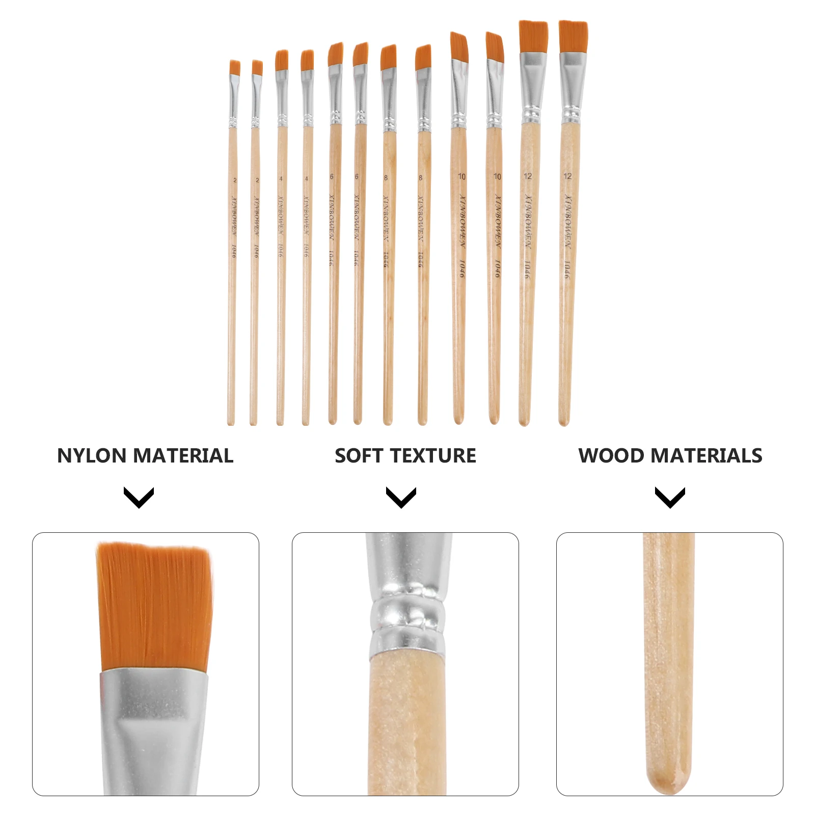 

12 Pcs Brush Set Comfortable Brushes Paint Painting Acrylic Professional Wooden Round Tip