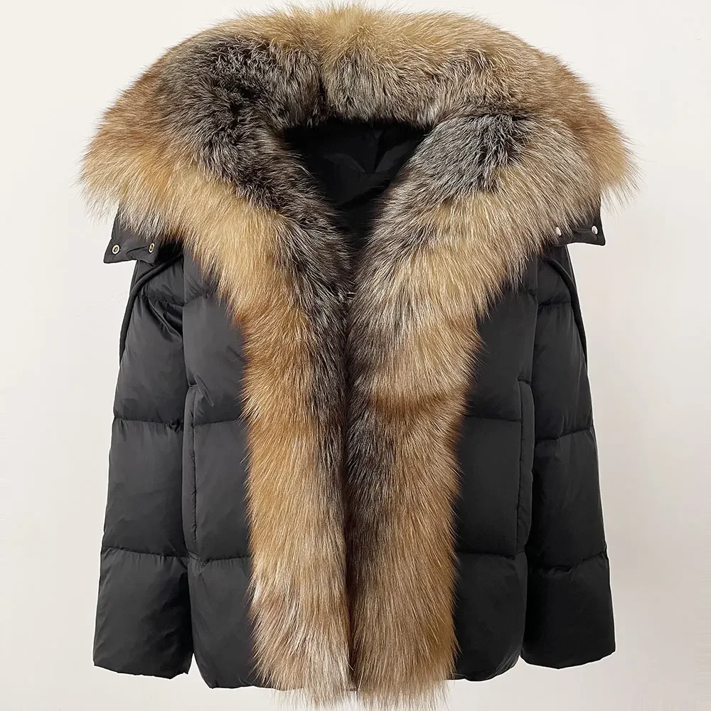 الشتاء سترة منفوخة المرأة كبيرة 90% بطة أسفل معطف الإناث 2024 الطبيعية الراكون الفراء مقنعين سترات دافئة مقاوم للماء موضة جديدة