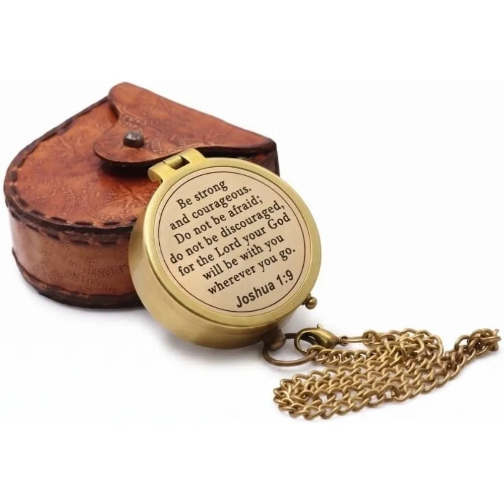 

Vintage Brass Directional Compass with Bible Verse Joshua 1 9 Inspirational Gift for Baptism Communion