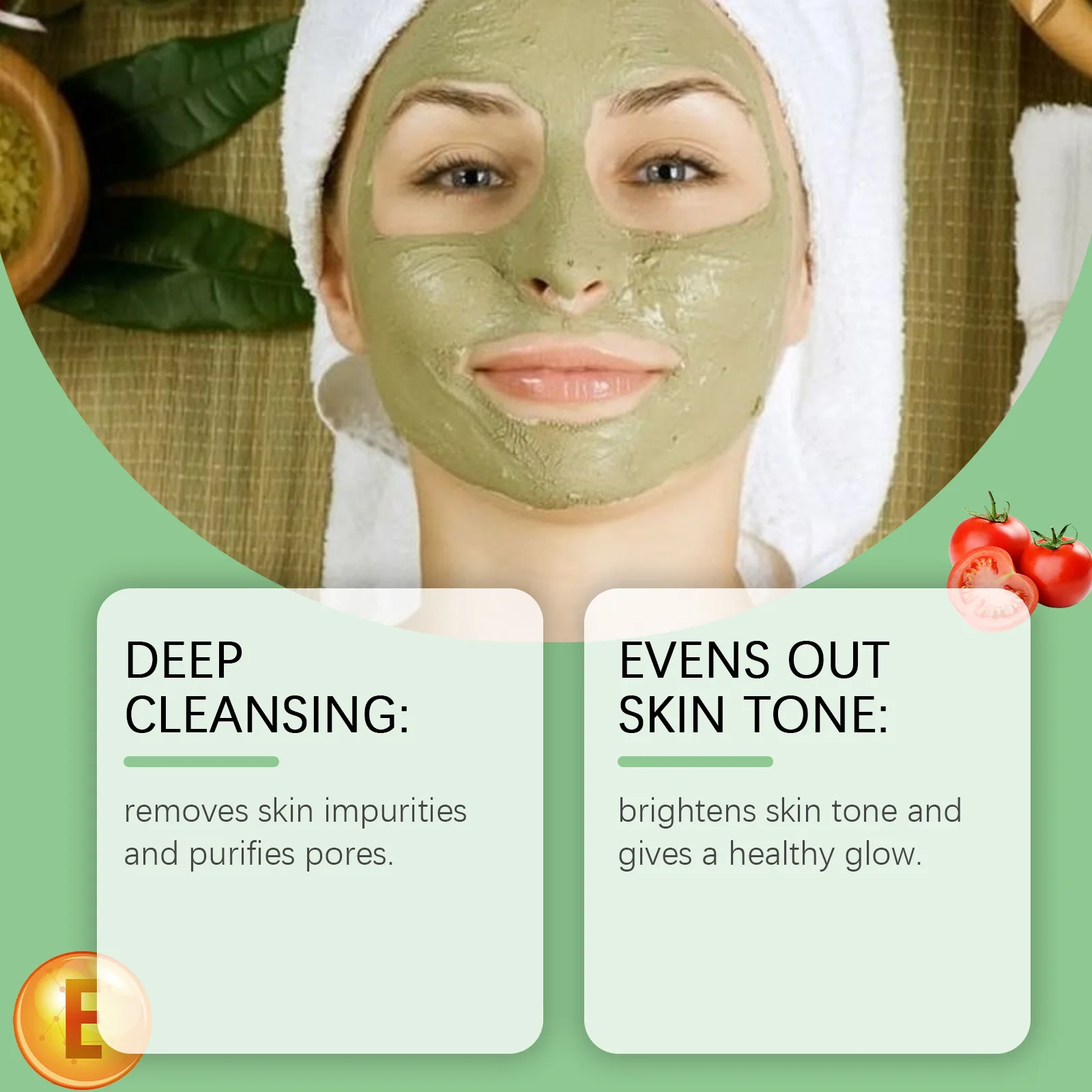 Green Tomato Clay Mask Deep Cleansing Remove Acne Oil Control Pores Purifying Whitening Exfoliating Nourishing Facial Cleanser