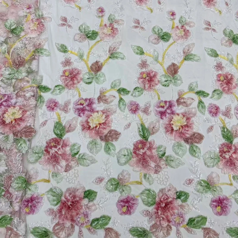 90x125cm Klassischer Stickereistoff Kleid Spitze Nähen Pailletten Perlen Netz 3D Blumen Stoff DIY Handwerk Nähbedarf Bekleidungszubehör – Detail 4