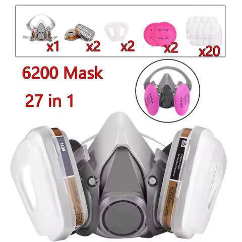 6200 Gas Mask Set Vehicle Painting Spray with Cartridge Box 6001/6002 Orgainc Acid Vapors 5N11 Filters Dust-proof Mining