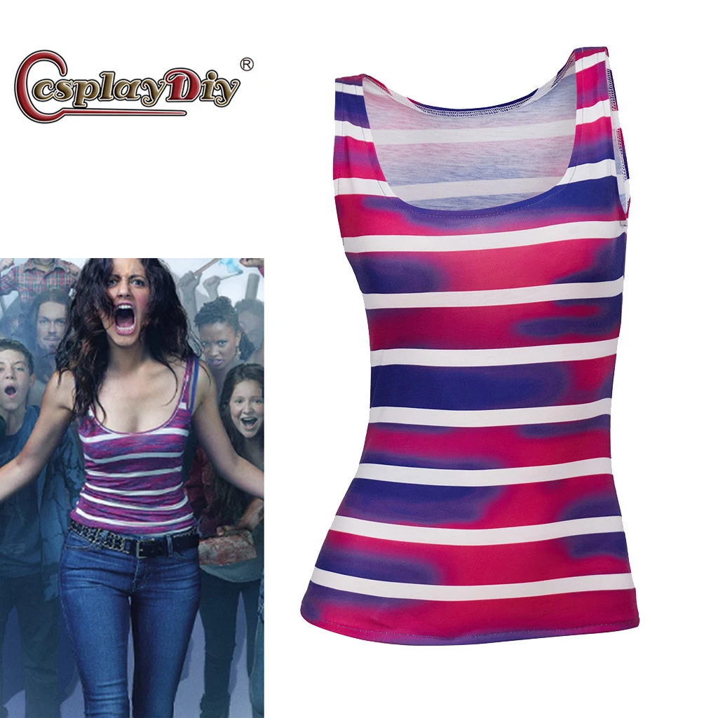 

Cosplaydiy Shameless Fiona Gallagher Costume Vest Women Colorful Striped Tank Top Shameless Sister Fiona Gallagher Sexy Vest