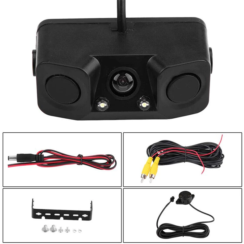 Universal Accessory 3in1 170° Car Visual Reversing Rear View Camera with Backup Radar Parking Sensor