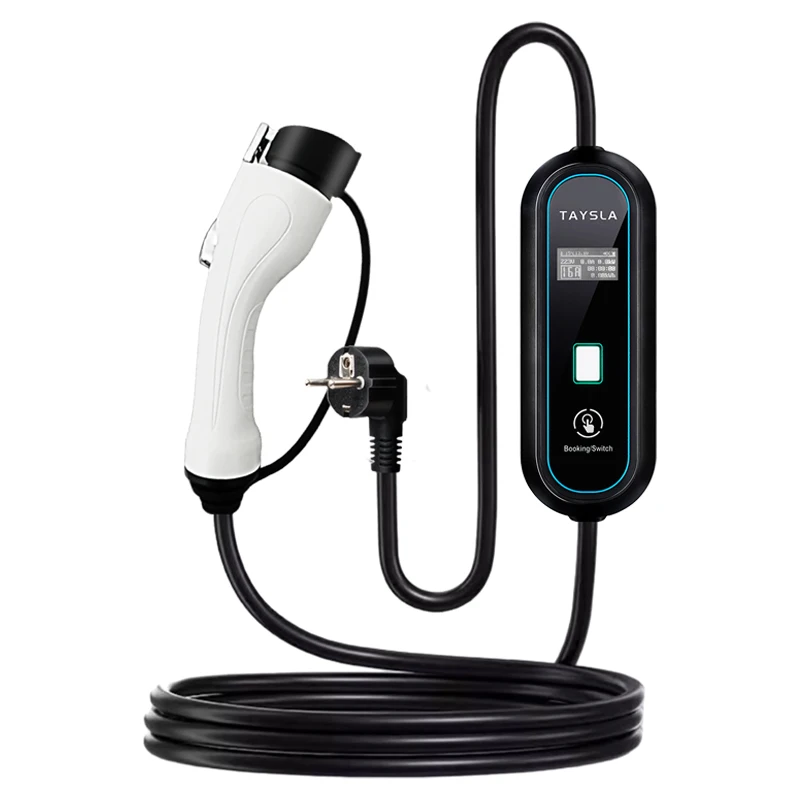 TAYSLA EV-Ladegerät Typ 2 IEC62196-2 Tragbares EVSE-Ladekabel 16A 3,5KW EV-Ladestation Wallbox EU-Stecker für Elektroautos